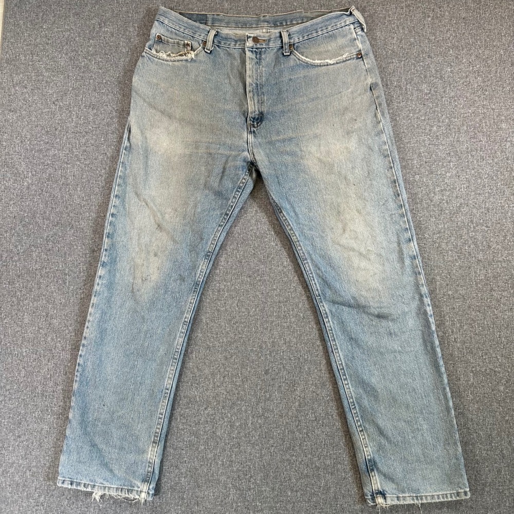 Wrangler Jeans Mens‎ 38x32 C9651DK Light Blue Distressed Frayed Workwear Denim